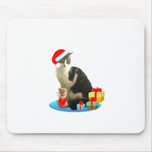 Christmas tabby cat and cute little angel mouse pad