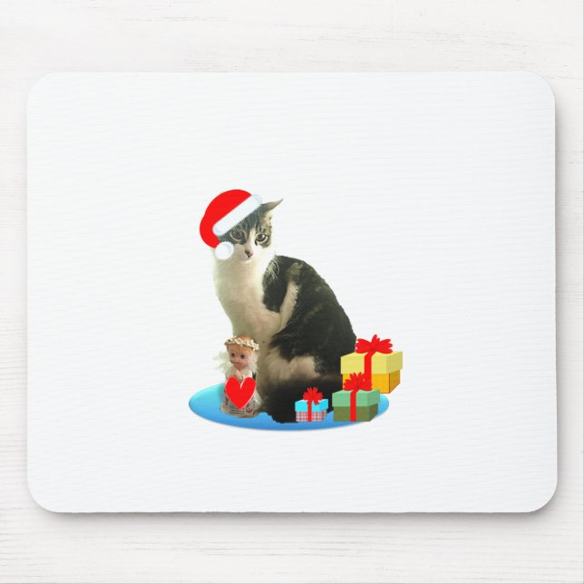 Christmas tabby cat and cute little angel mouse pad (Front)