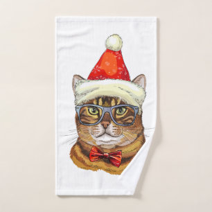 Christmas Tabby Cat Hand Towel