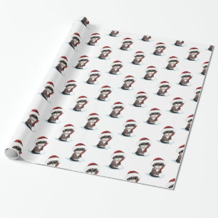 Christmas Tabby Cat Kitten in Santa Hat Pattern Wrapping Paper