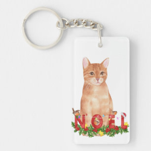 Christmas Tabby Cat Watercolor Key Ring