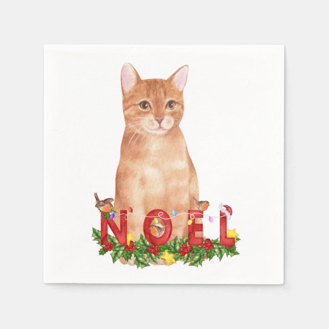 Christmas Tabby Cat Watercolor  Napkin (Front)