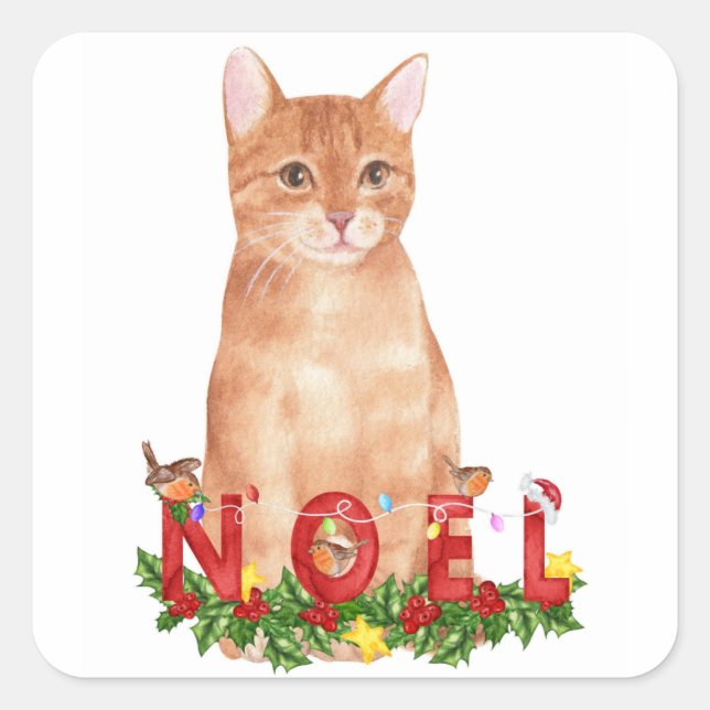 Christmas Tabby Cat Watercolor   Square Sticker (Front)