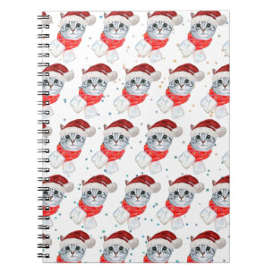 Christmas Tabby Cat with Red Scarf For Pet Lovers Notebook