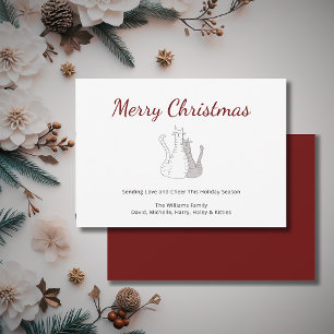 Christmas Tabby Cats Drawing Festive Script  Holiday Card