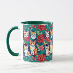 Christmas Tabby Cats With Poinsettias Mug