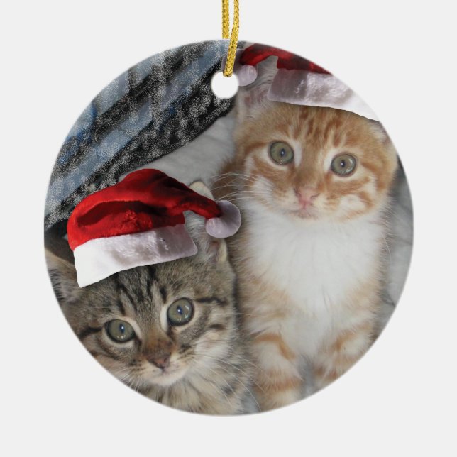 Christmas Tabby Kittens Ceramic Tree Decoration (Front)