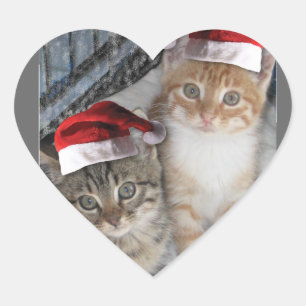 Christmas Tabby Kittens Heart Sticker