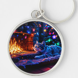 Christmas tabby sleeping cat warm decor key ring