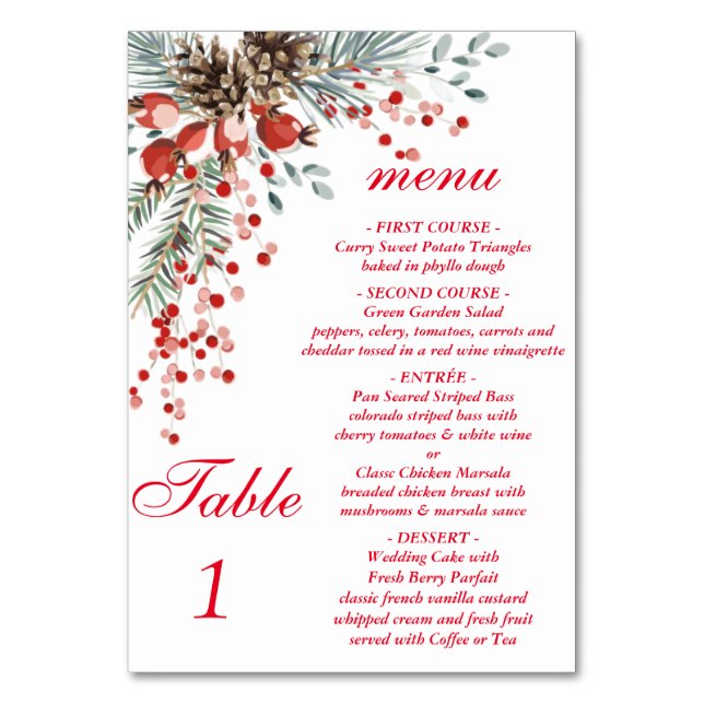 Christmas   table tent sign with menu table number (Front)