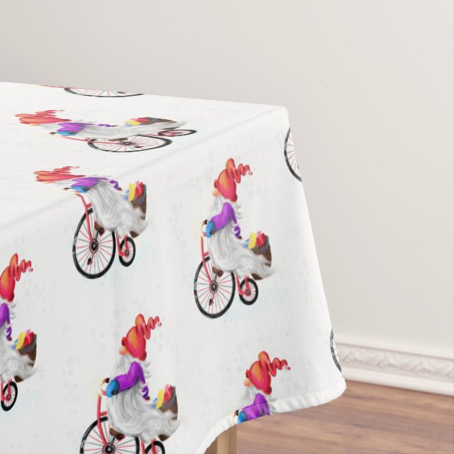 Christmas Tablecloth Gnome with Bike and Gifts (In Situ)