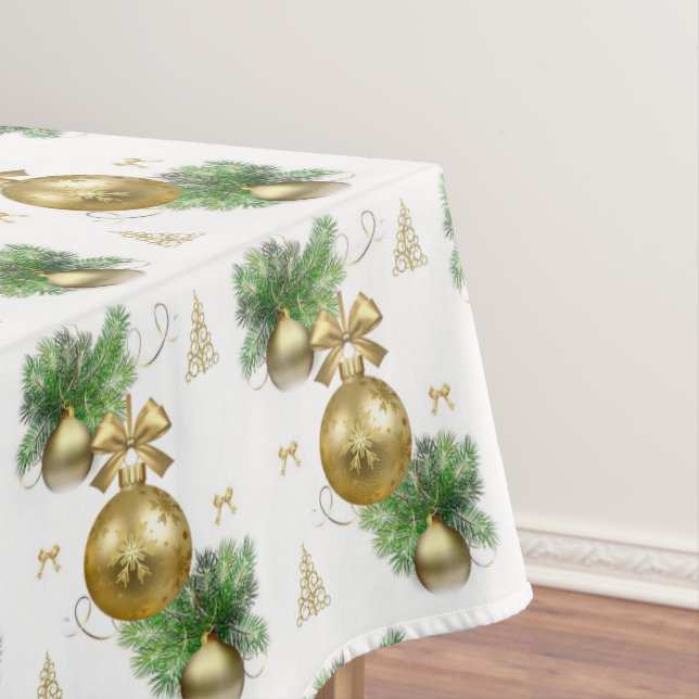 Christmas Tablecloth, Gold Balls Tablecloth (In Situ)