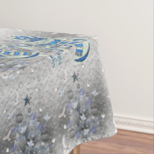 Christmas Tablecloth, Merry Blue Silver Snowman Tablecloth