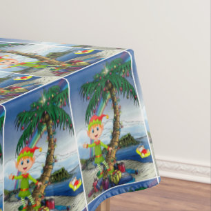 Christmas Tablecloth, Merry Christmas, Beach Santa Tablecloth