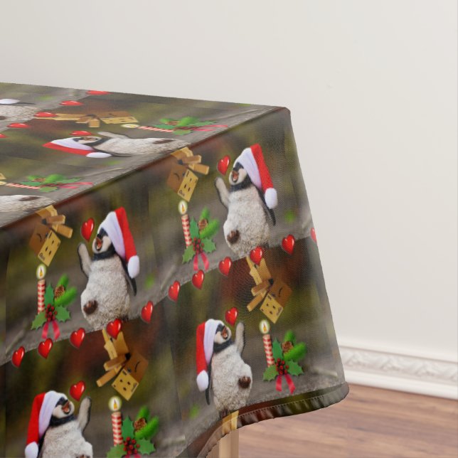 Christmas Tablecloth, Merry Christmas, Penguin Tablecloth (In Situ)