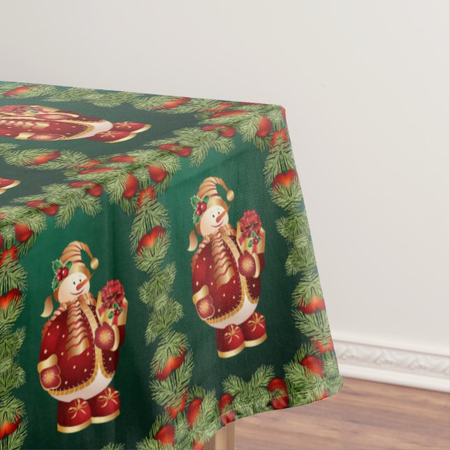 Christmas Tablecloth, Merry Christmas, Snowman Tablecloth (In Situ)