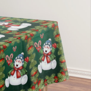 Christmas Tablecloth, Merry Christmas, Snowman Tablecloth