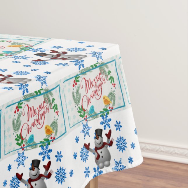Christmas Tablecloth, Merry Christmas, Snowman Tablecloth (In Situ)