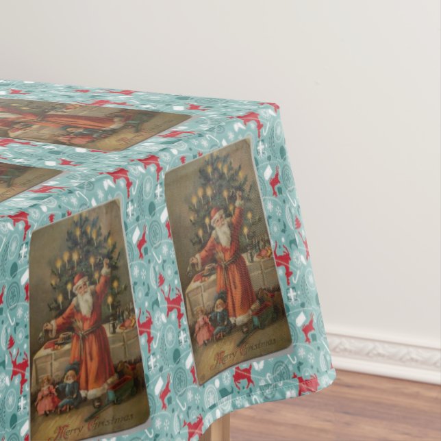 Christmas Tablecloth, Merry Christmas, Vintage Tablecloth (In Situ)