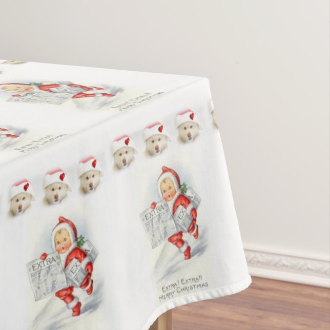 Christmas Tablecloth, Merry Christmas, Vintage Tablecloth (In Situ)