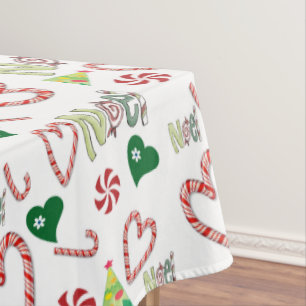 Christmas Tablecloth, Peppermint Candy Canes Noel  Tablecloth