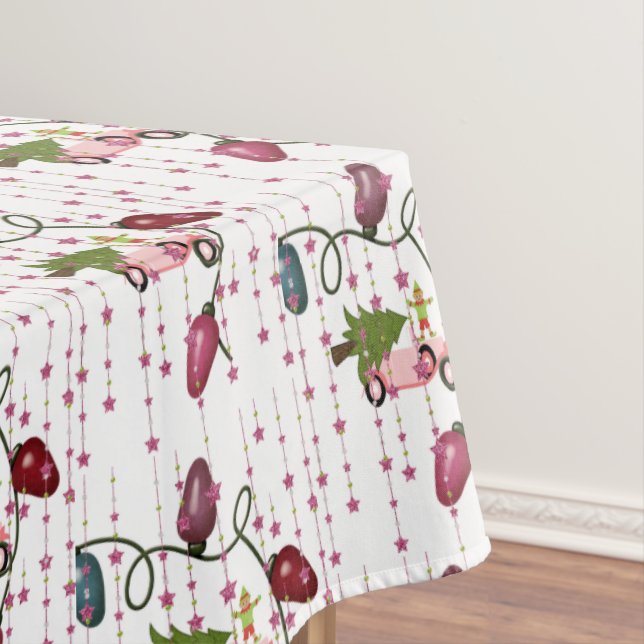 Christmas Tablecloth, Pink Car Elf, Lights  Tablecloth (In Situ)