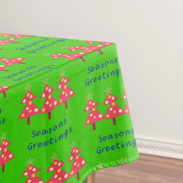 Christmas Tablecloth, Seasons Greetings Green Tree Tablecloth (In Situ)