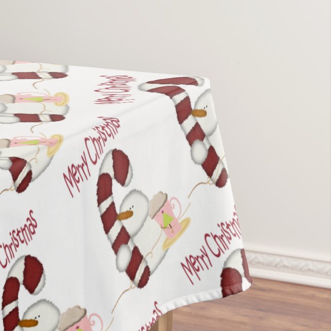 Christmas Tablecloth, Snowman, Coffee Candy Cane  Tablecloth (In Situ)