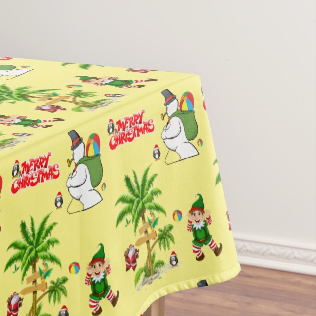 Christmas Tablecloth, Summer Beach Santa Tablecloth (In Situ)