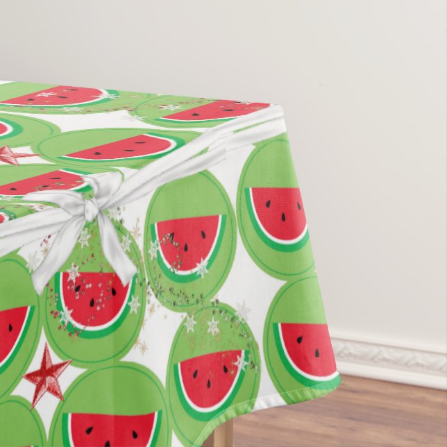 Christmas Tablecloth, Watermelon White Bow  Tablecloth (In Situ)