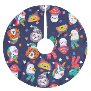 christmas taco mushroom chicken tiger brushed polyester tree skirt