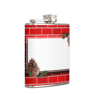 Christmas Tag With Red Brick Background Hip Flask