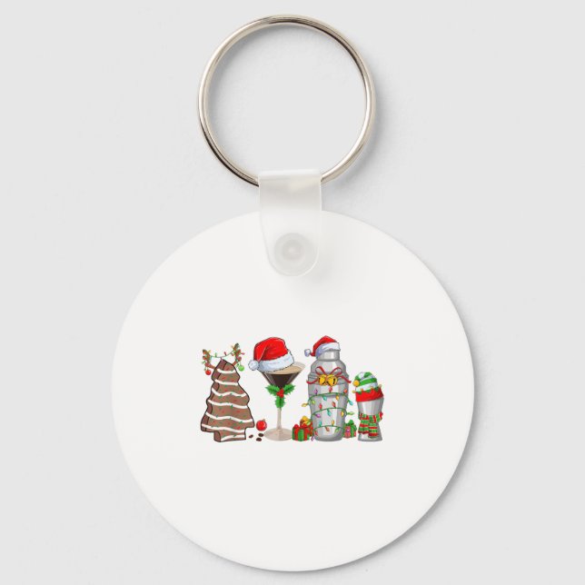 Christmas Tail Espresso Martini Drinking Party Bar Key Ring (Front)