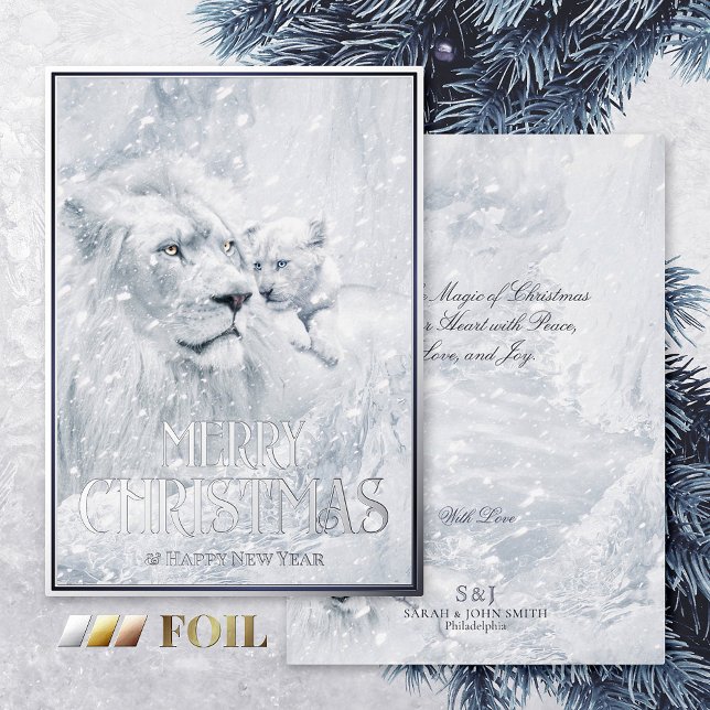 Christmas Tales, White Lion Father & Son on Ice - Foil Holiday Card (Creator Uploaded)
