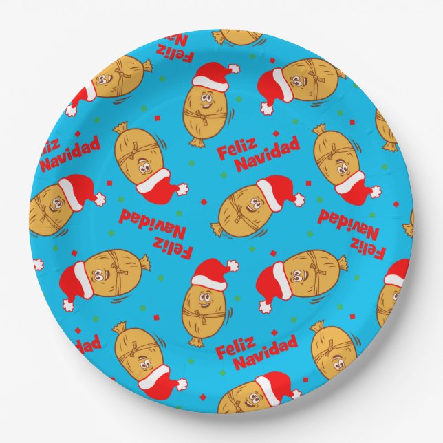Christmas Tamales Pattern Paper Plate (Front)