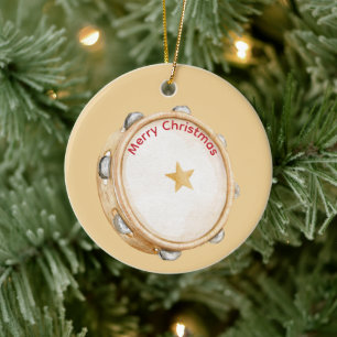 Christmas Tambourine Drum Ceramic Ornament