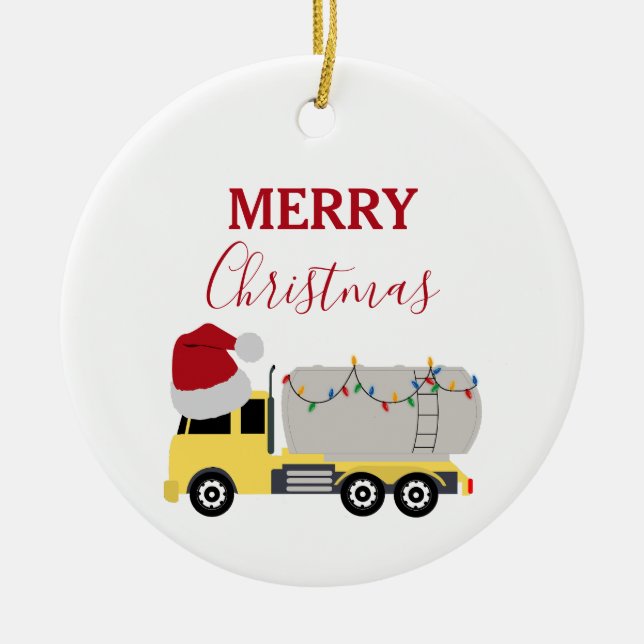 Christmas Tanker Truck Transportation Trucks Ceramic Ornament (Front)
