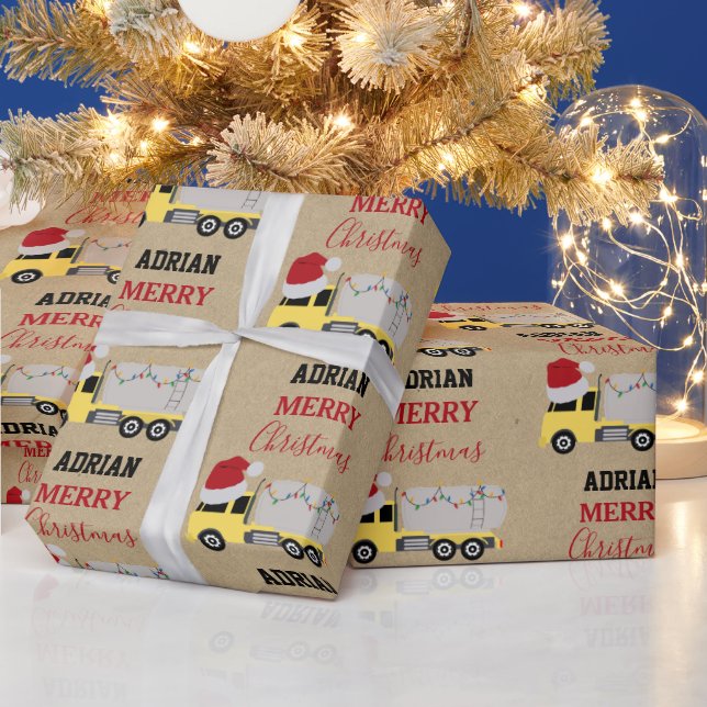 Christmas Tanker Truck Transportation Trucks Kraft Wrapping Paper (Holidays)
