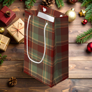 Christmas Tartan Brick Red Green ID1141A Small Gift Bag