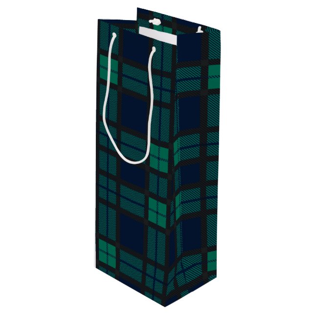 Christmas Tartan Clan Blackwatch Plaid Check Wine Gift Bag (Front Angled)