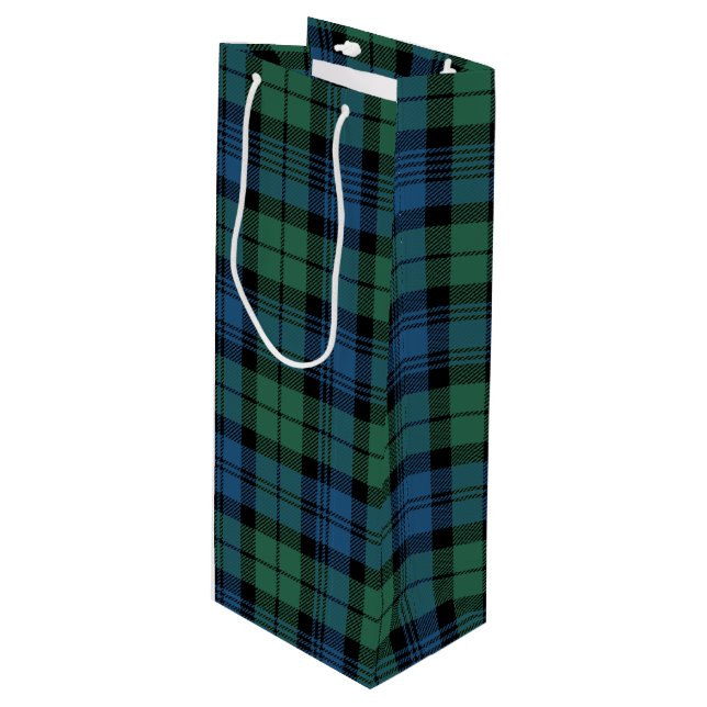 Christmas Tartan Clan Campbell Green Blue Plaid Wine Gift Bag (Front Angled)
