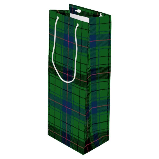 Christmas Tartan Clan Davidson Green Plaid Wine Gift Bag (Front Angled)