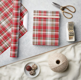 Christmas Tartan in Cranberry Red, Red, Mocha... Wrapping Paper