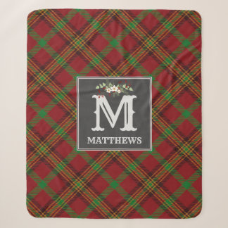 Christmas Tartan Monogram Family Pattern Holiday Sherpa Blanket