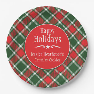 Christmas tartan name cookie exchange paper plate