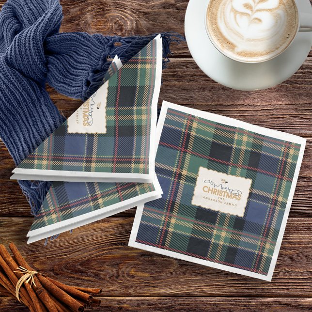 Christmas Tartan Navy Blue Green ID1141B Napkin (Creator Uploaded)
