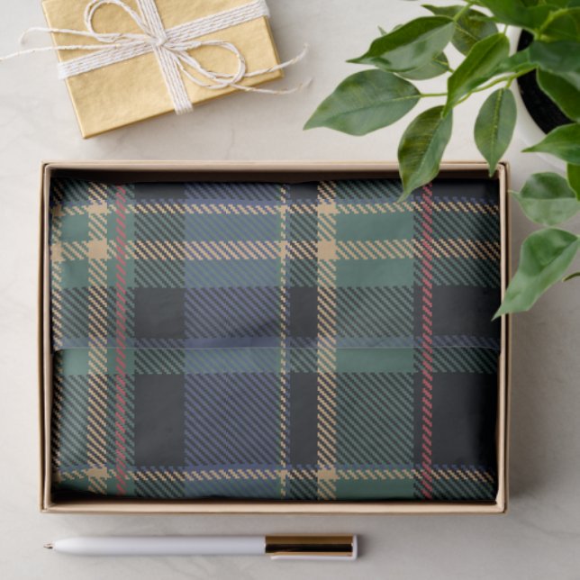Christmas Tartan Navy Blue Green ID1141B Tissue Paper (Gift)