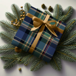 Christmas Tartan Navy Blue Green ID1141B Wrapping Paper