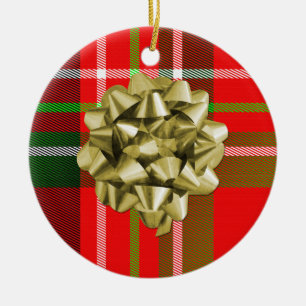 Christmas Tartan Pattern Ceramic Tree Decoration