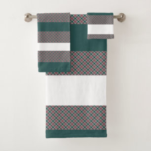 Christmas Tartan Pattern With Stripes White Green Bath Towel Set